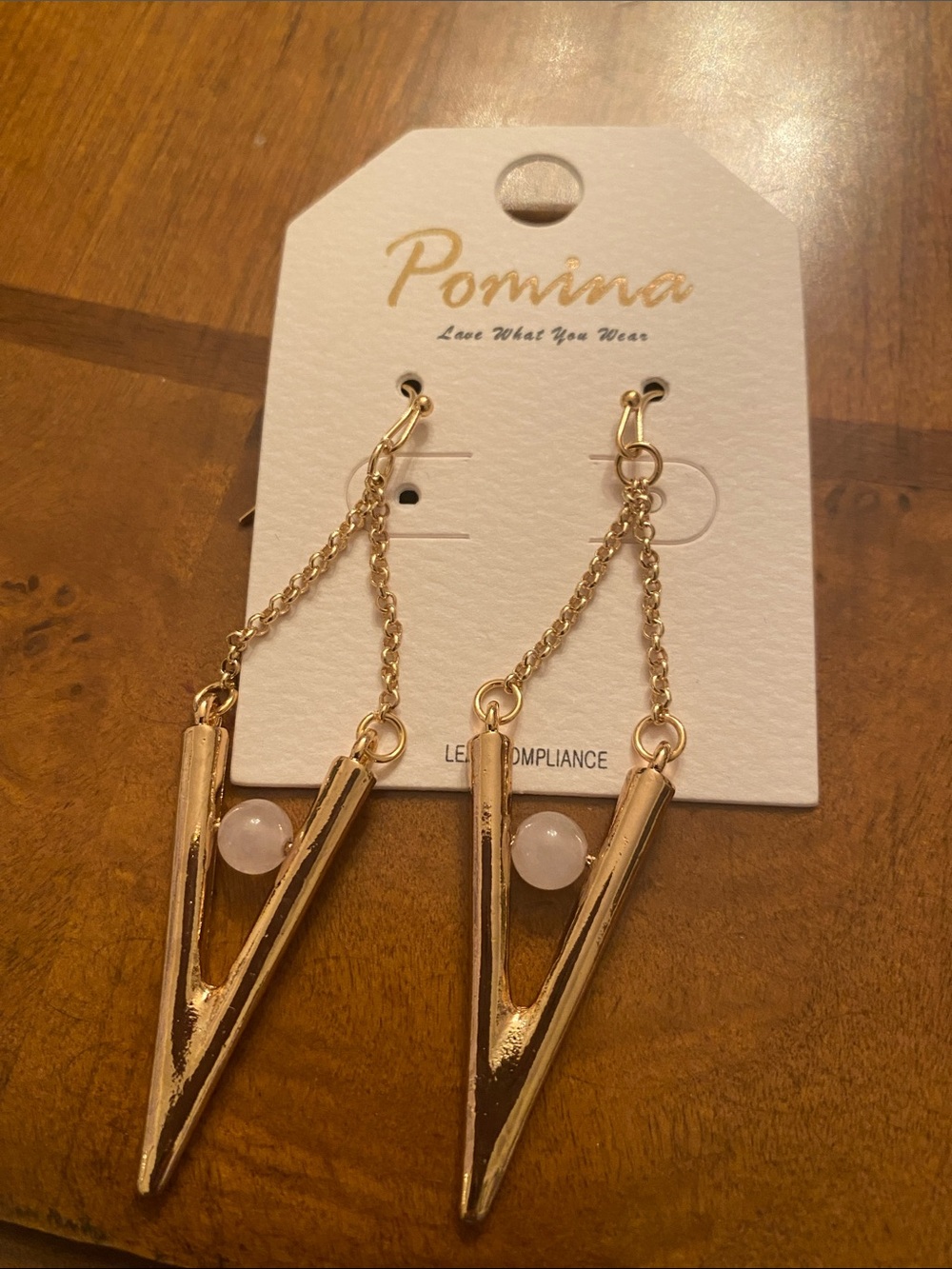 Pomina Gold Drop Earrings with Pink Stone Accent